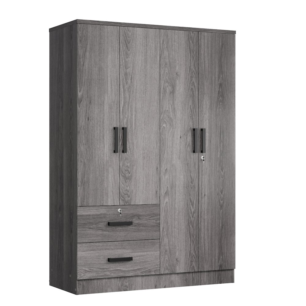 4 Doors Wardrobe 2 Drawers with Shelves 48 inch Wide and 72 high (Grey). Picture 1