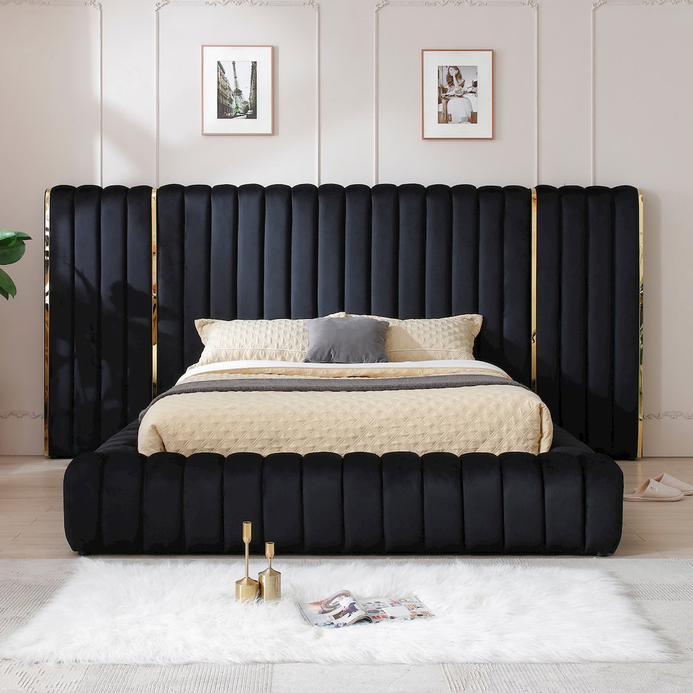 Avalon Velvet Upholstered Platform Bed With Wings. Picture 2