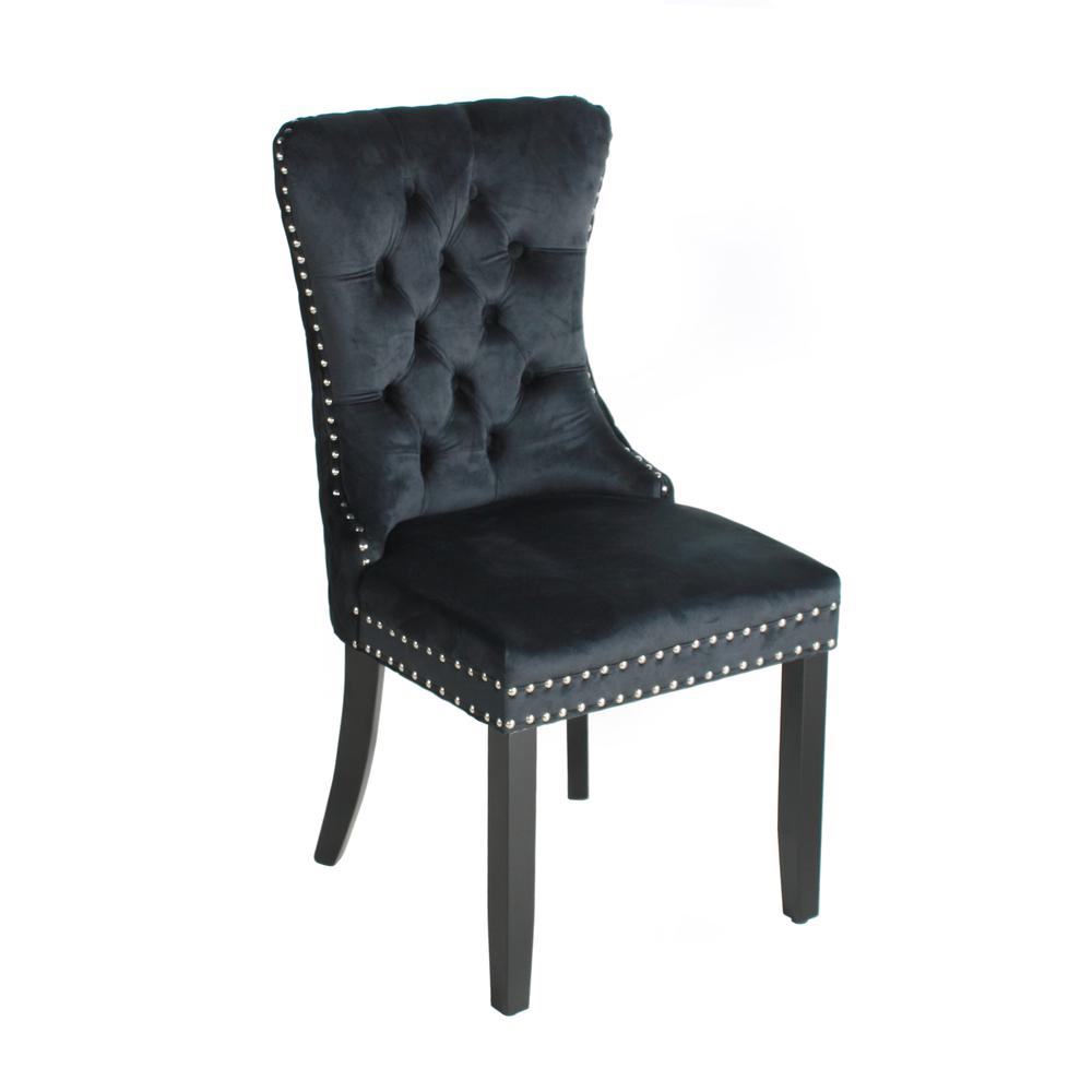 Better Home Products Sofia Velvet Upholstered Tufted Dining Chair Set in Black. Picture 1
