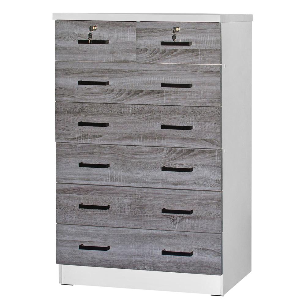 Better Home Products Cindy 7 Drawer Chest Wooden Dresser in Gray & White. Picture 1