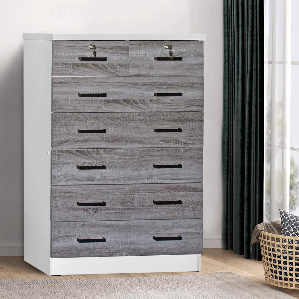 Better Home Products Cindy 7 Drawer Chest Wooden Dresser in Gray & White. Picture 5