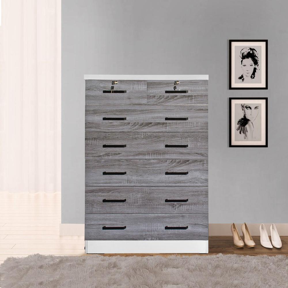 Better Home Products Cindy 7 Drawer Chest Wooden Dresser in Gray & White. Picture 6