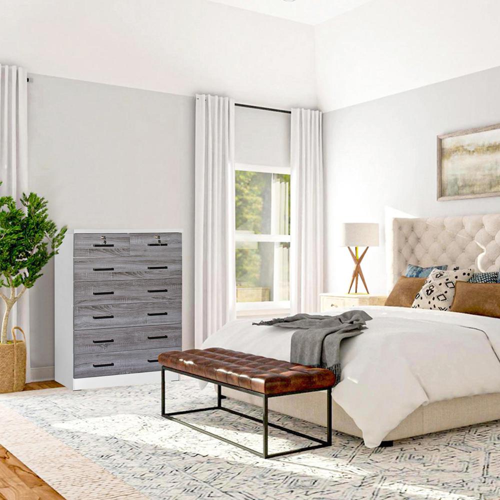 Better Home Products Cindy 7 Drawer Chest Wooden Dresser in Gray & White. Picture 7