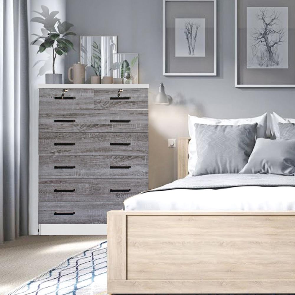 Better Home Products Cindy 7 Drawer Chest Wooden Dresser in Gray & White. Picture 14