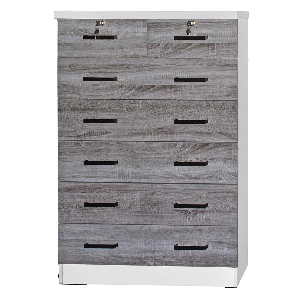 Better Home Products Cindy 7 Drawer Chest Wooden Dresser in Gray & White. Picture 2