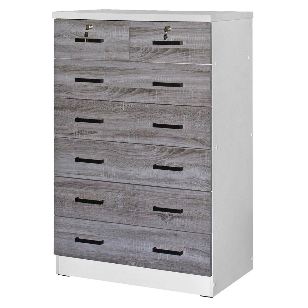 Better Home Products Cindy 7 Drawer Chest Wooden Dresser in Gray & White. Picture 3