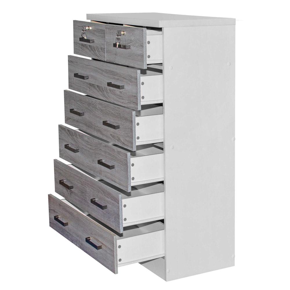 Better Home Products Cindy 7 Drawer Chest Wooden Dresser in Gray & White. Picture 4