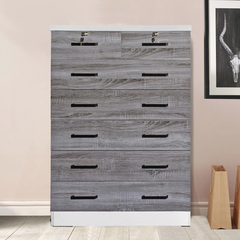 Better Home Products Cindy 7 Drawer Chest Wooden Dresser in Gray & White. Picture 15