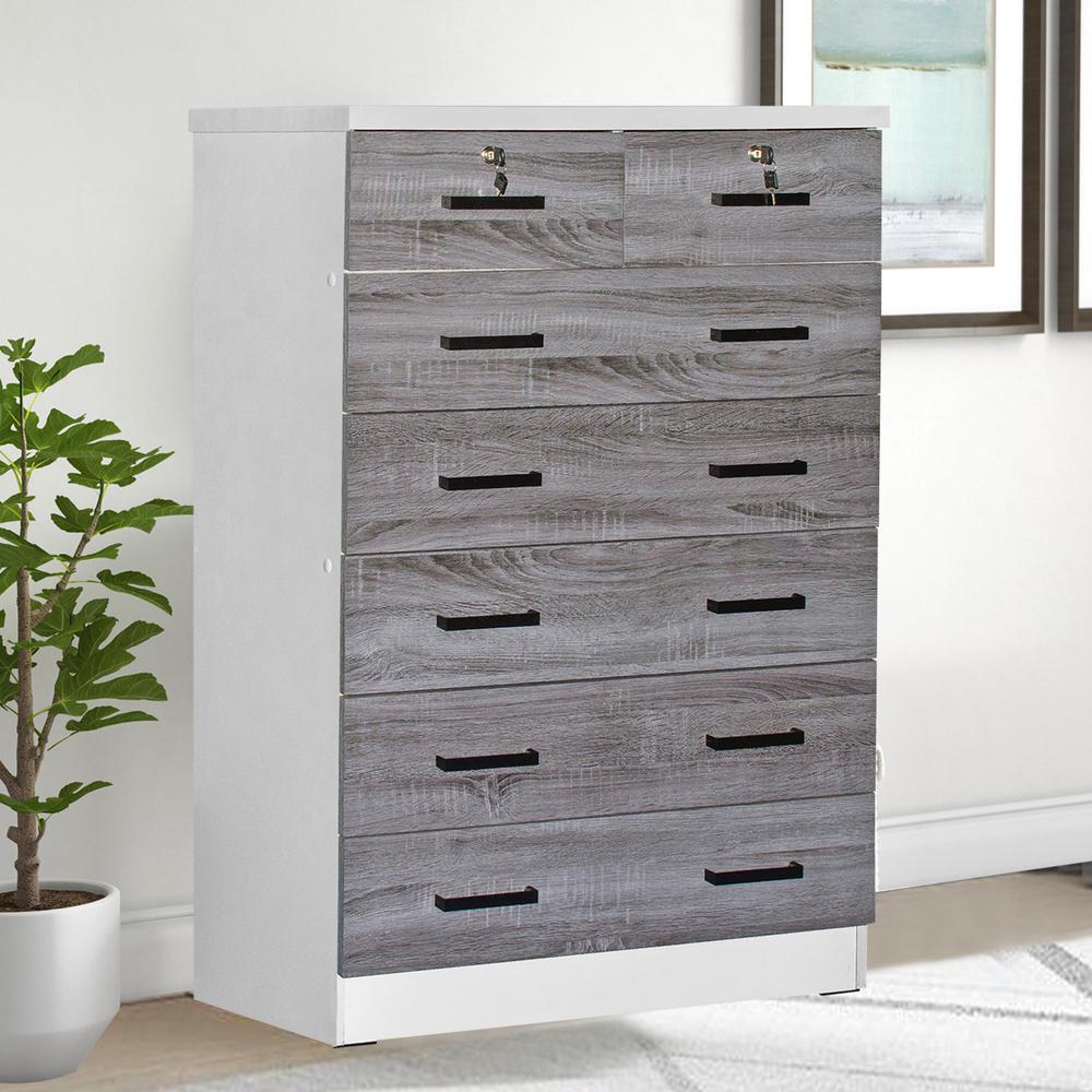 Better Home Products Cindy 7 Drawer Chest Wooden Dresser in Gray & White. Picture 12