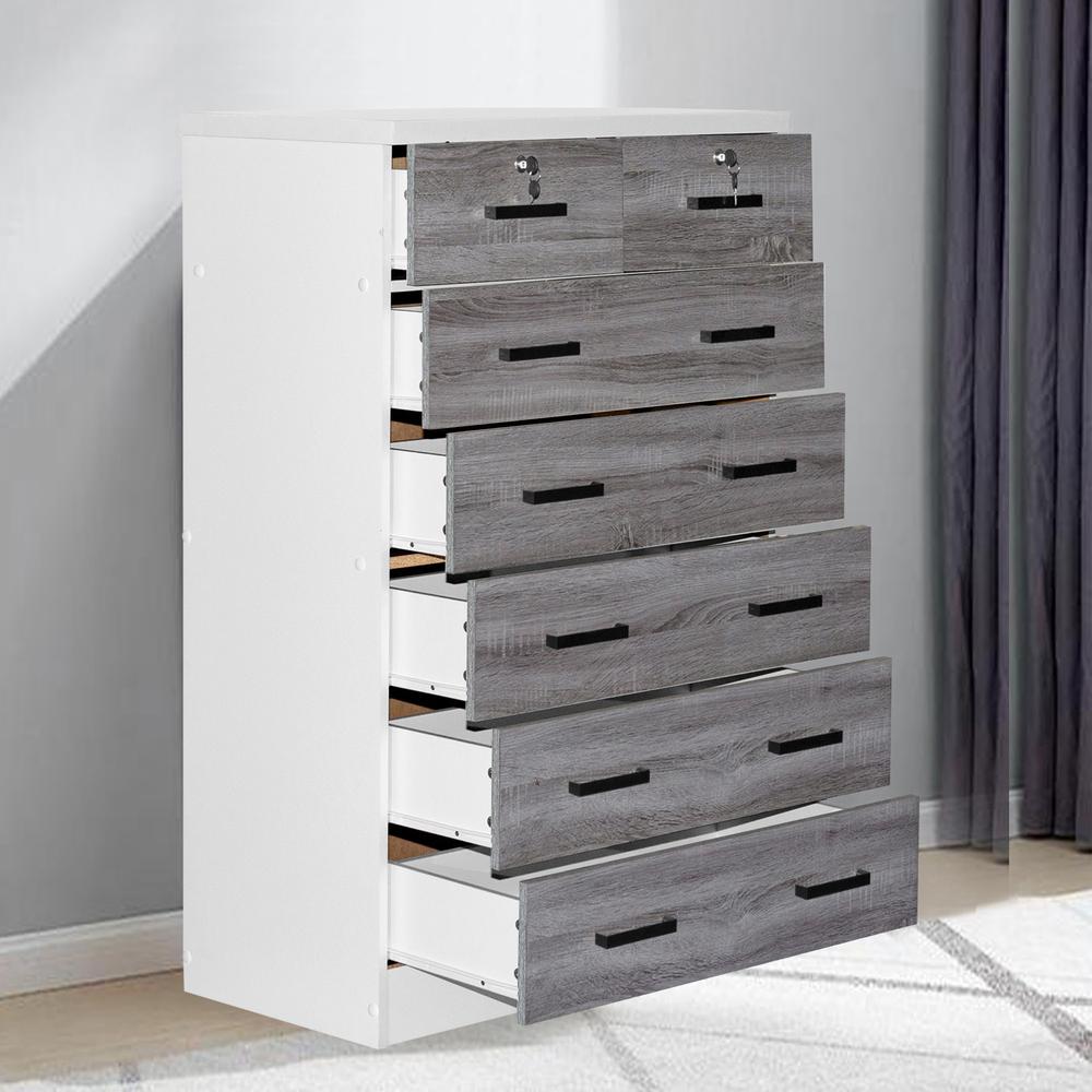 Better Home Products Cindy 7 Drawer Chest Wooden Dresser in Gray & White. Picture 13