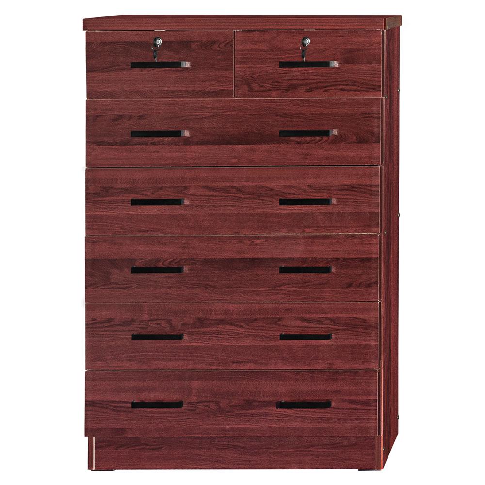 Better Home Products Cindy 7 Drawer Chest Wooden Dresser with Lock in Mahogany. Picture 4