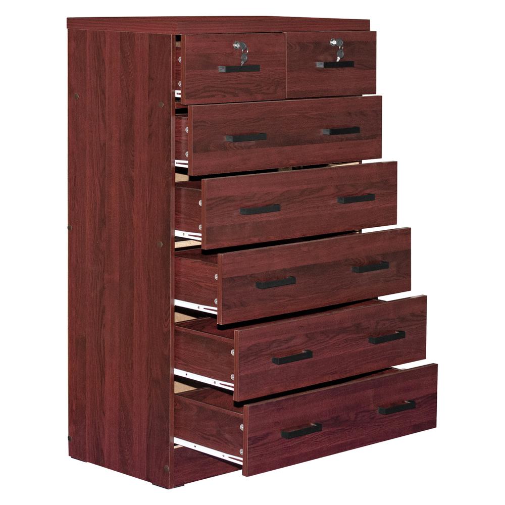 Better Home Products Cindy 7 Drawer Chest Wooden Dresser with Lock in Mahogany. Picture 6