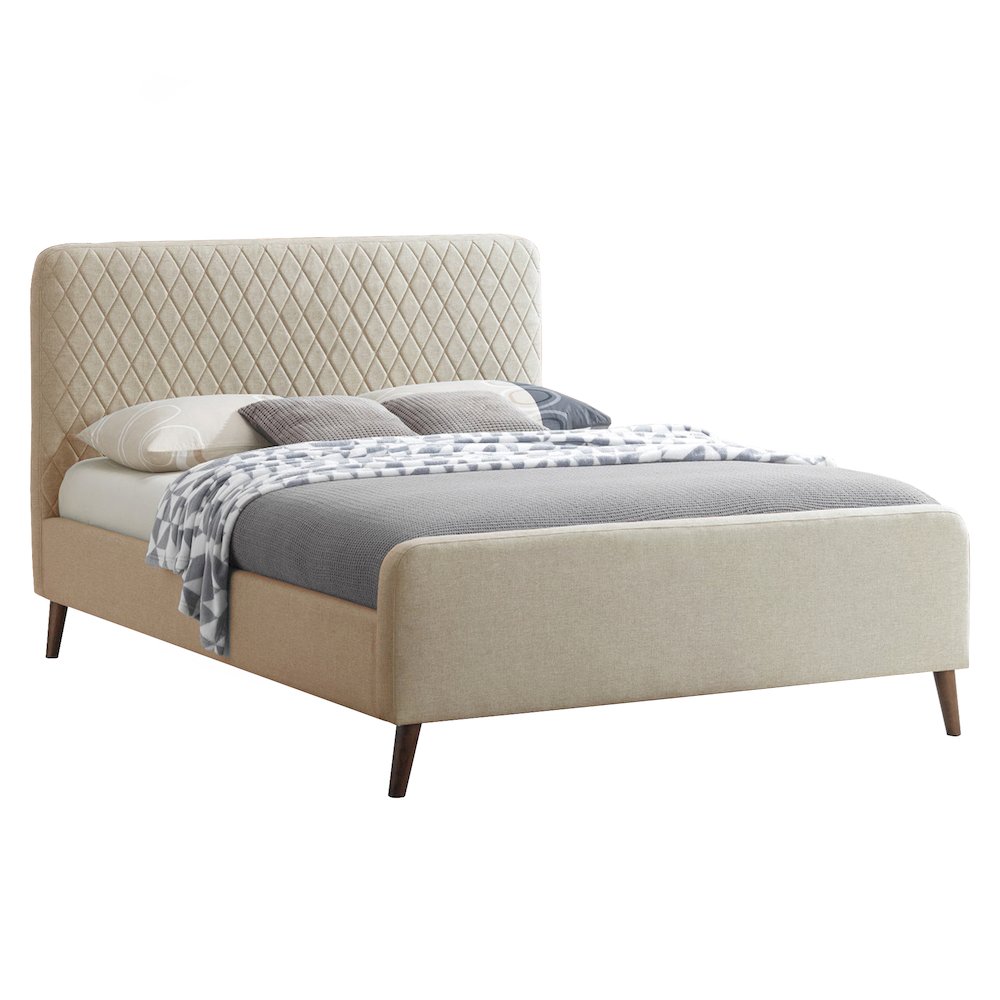 Better Home Products Roza Velvet Upholstered Queen Bed with Headboard Champaign. Picture 1