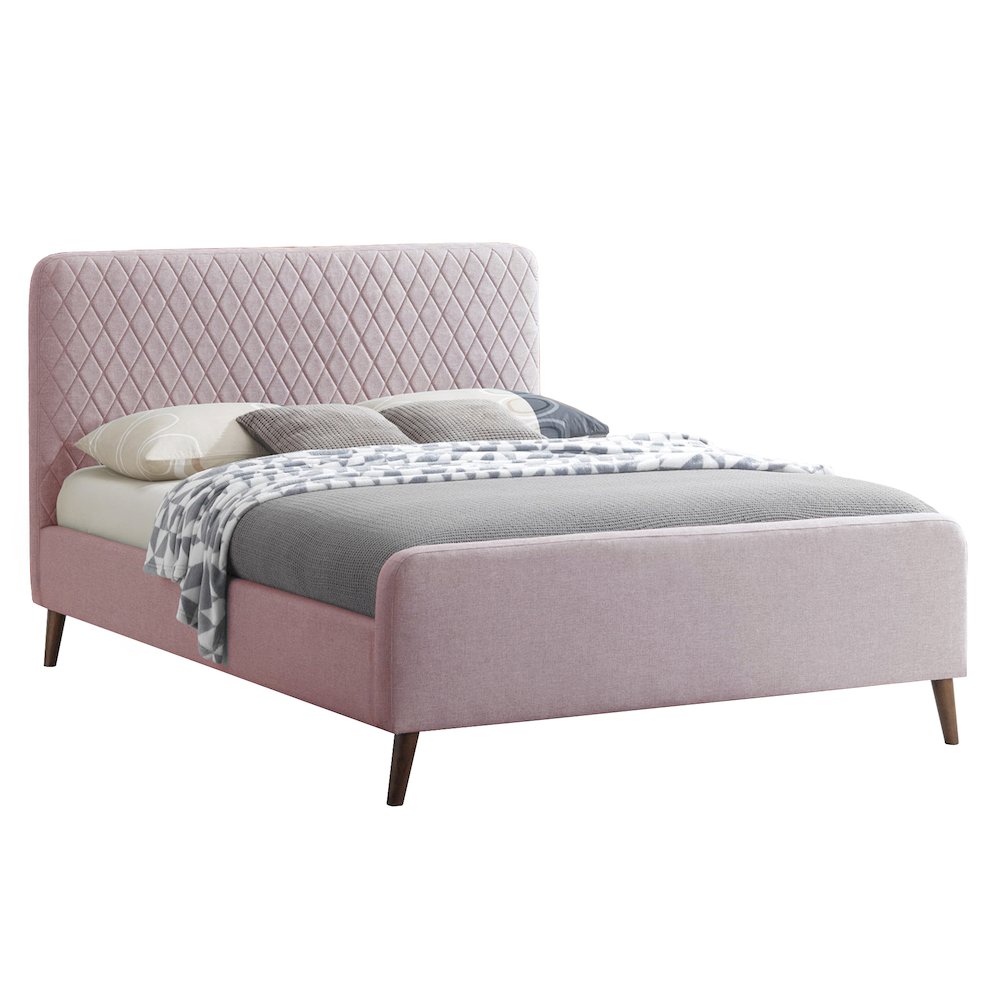Better Home Products Roza Velvet Upholstered Queen Bed with Headboard Light Pink. Picture 1