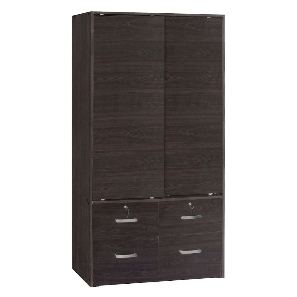 Better Home Products Sarah Modern Wood Double Sliding Door Armoire in Tobacco. Picture 1