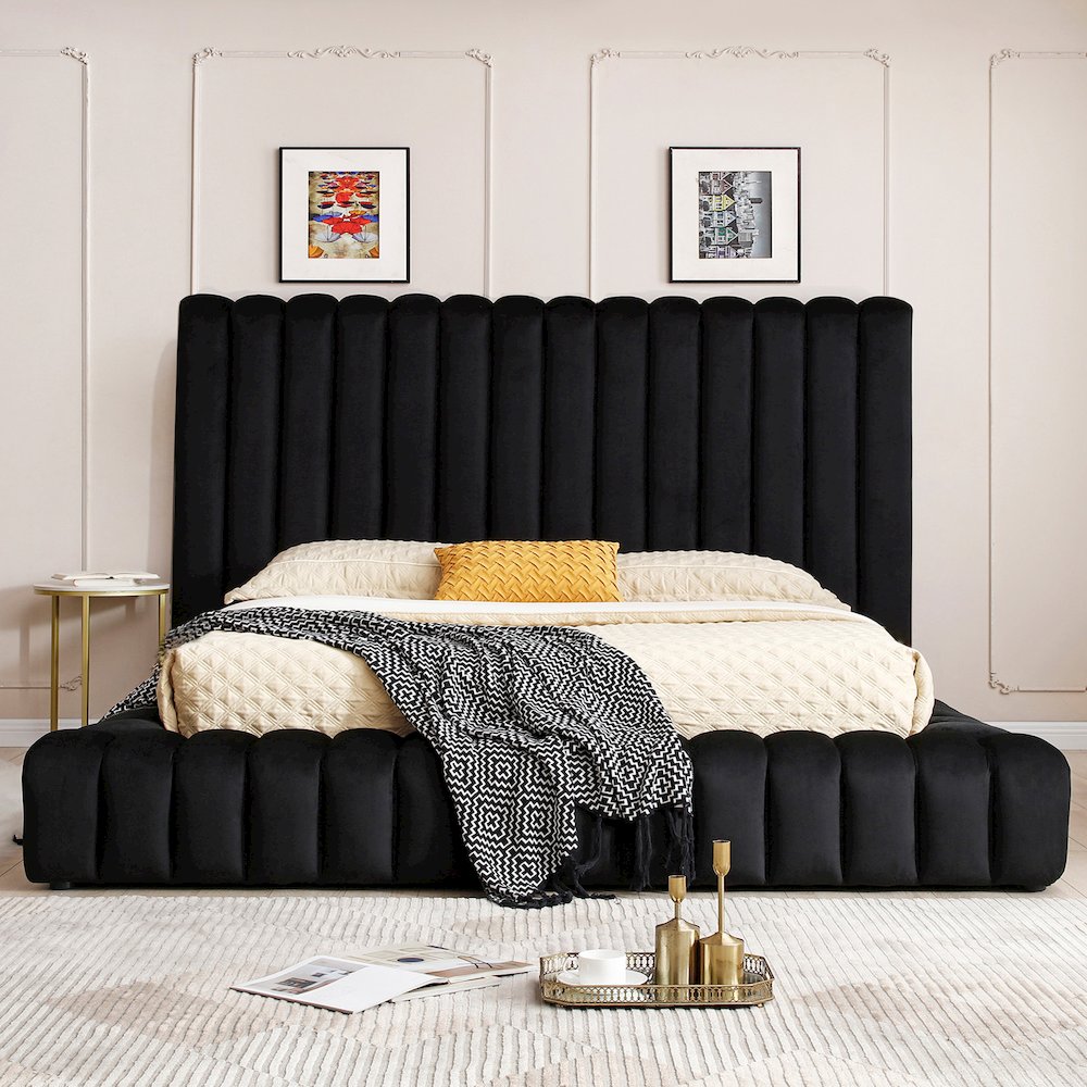 Avalon Velvet Upholstered Luxurious Platform Bed. Picture 2