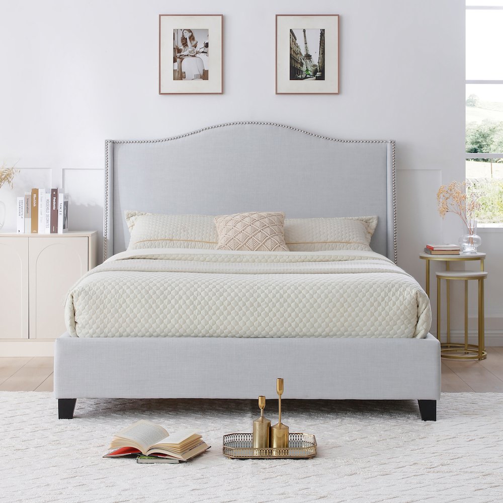 Hampton Linen Upholstered Platform Bed. Picture 2