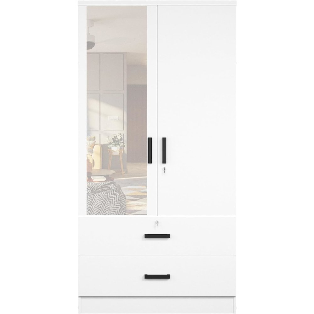 Woodpeckers Furniture And Mattress Mirrored Wardrobe with Drawers (White). Picture 1
