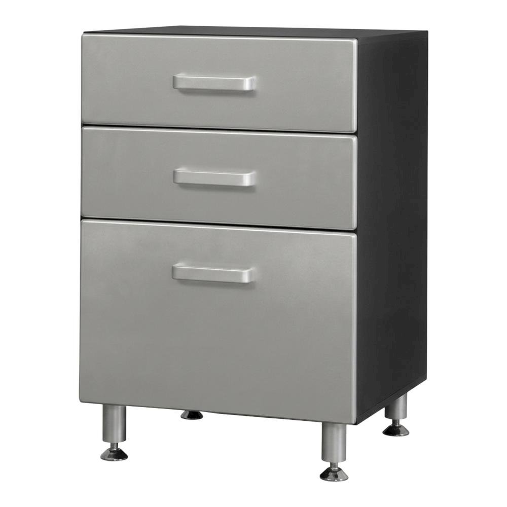 Vinyl Laminate Three-Drawer Storage Cabinet with Metal Accents for Garage. Picture 1