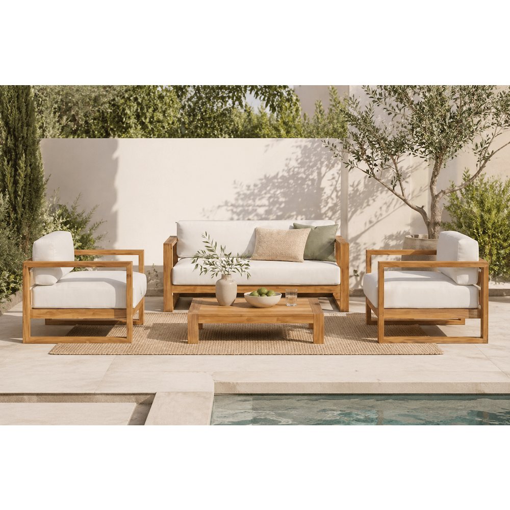 Outdoor Teak Patio Set with Cushioned Seating and Elegant Design. Picture 2