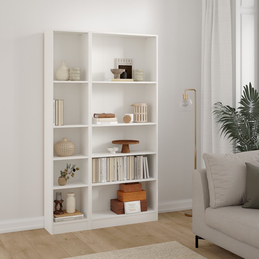 2-Piece Bookcase Set - Narrow 5-Shelf Bookcase and Wide 5-Shelf Bookcase. Picture 3