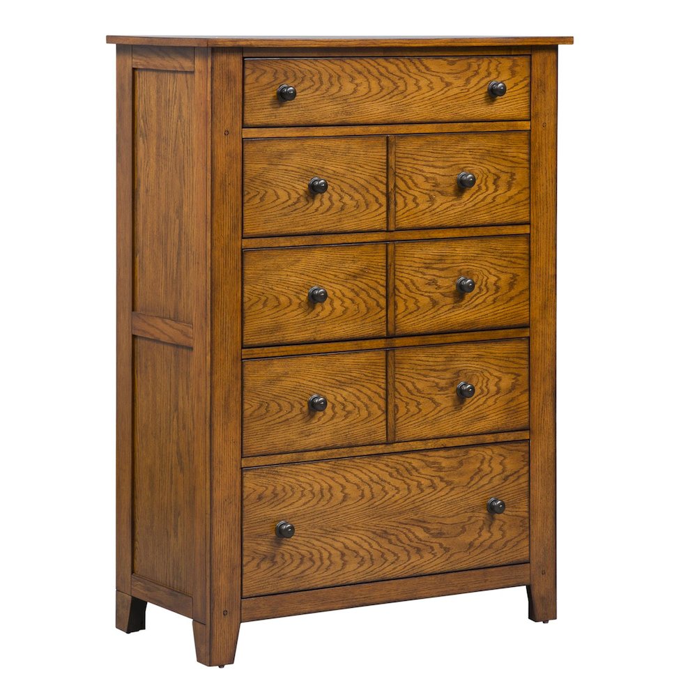 Grandpas Cabin 5 Drawer Chest in Aged Oak. Picture 1