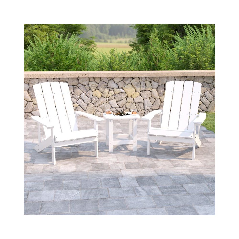 2 Pack All-Weather Poly Resin Wood Adirondack Chairs with Side Table in White. Picture 2