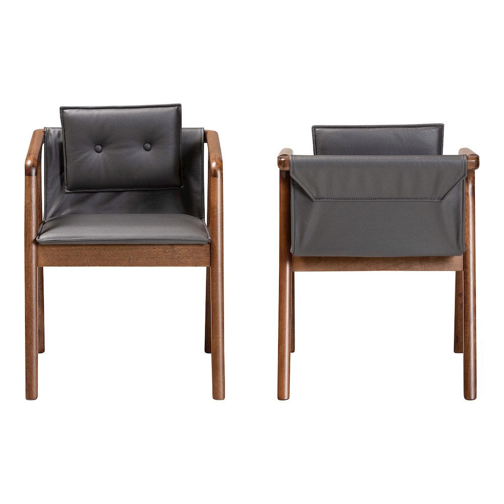 Marcena Modern Grey Imitation Leather and Walnut Brown 2-Piece Dining Chair Set. Picture 1