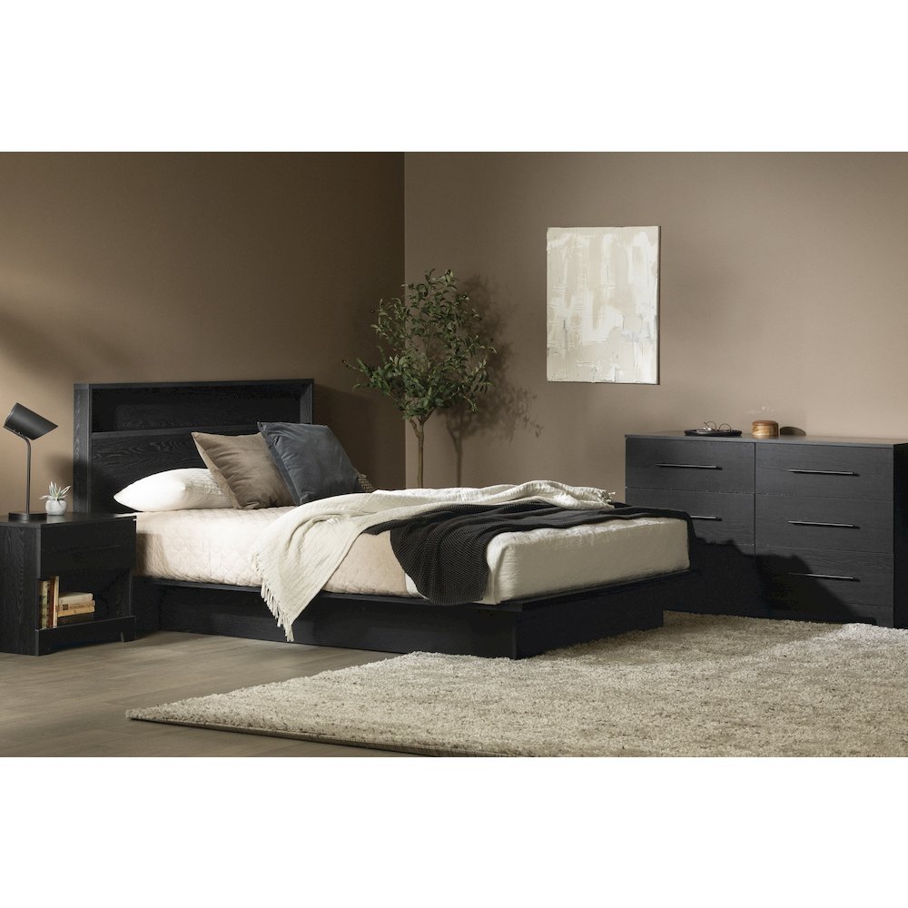 Primo Headboard with Storage Shelf, Black Oak. Picture 2