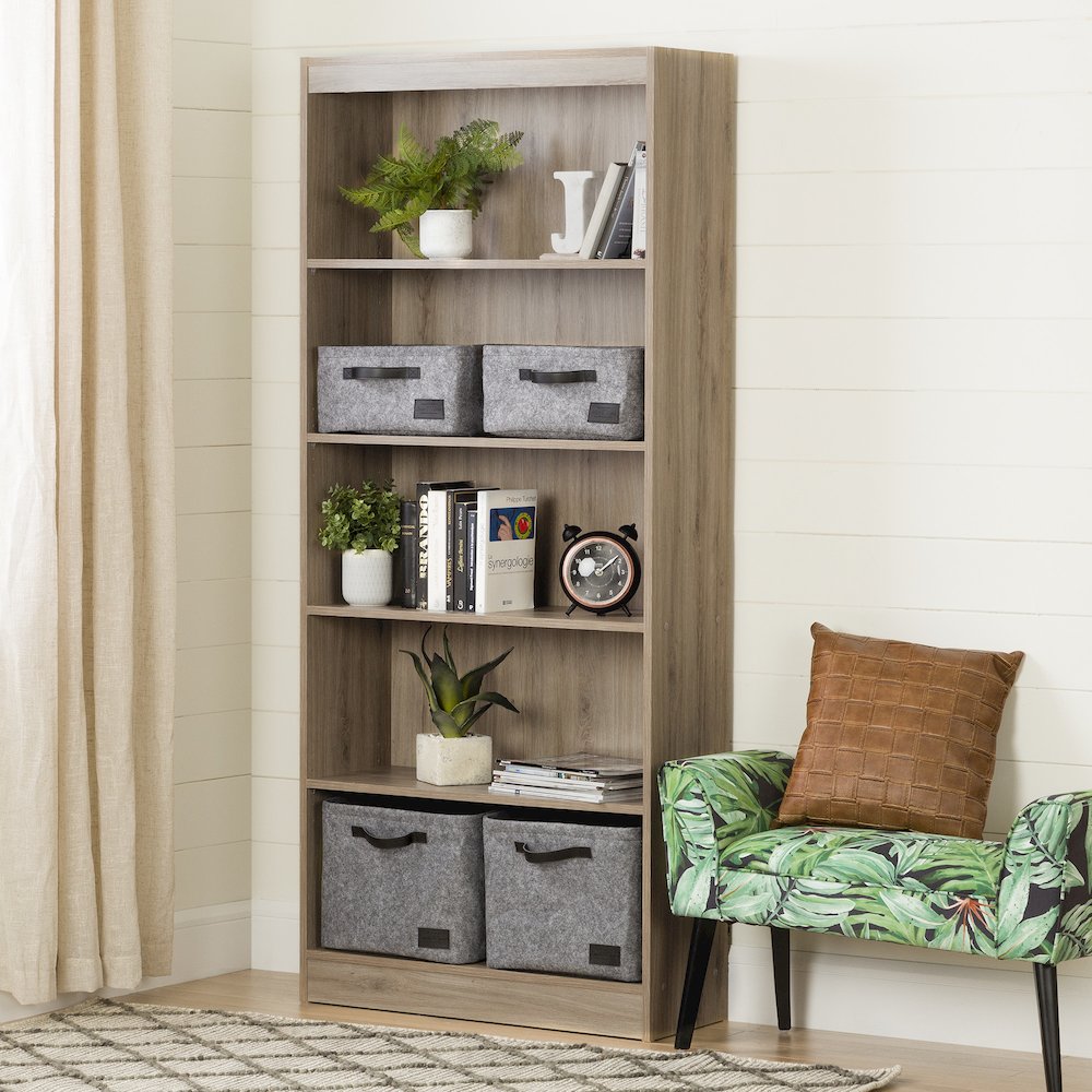 Axess 5-Shelf Bookcase, Rustic Oak. Picture 2