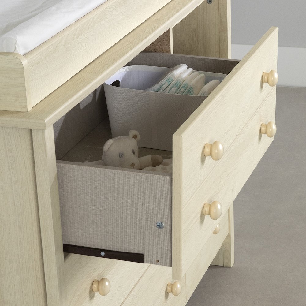 Changing table with removable rim, drawers, and open storage, Bleached Oak. Picture 3