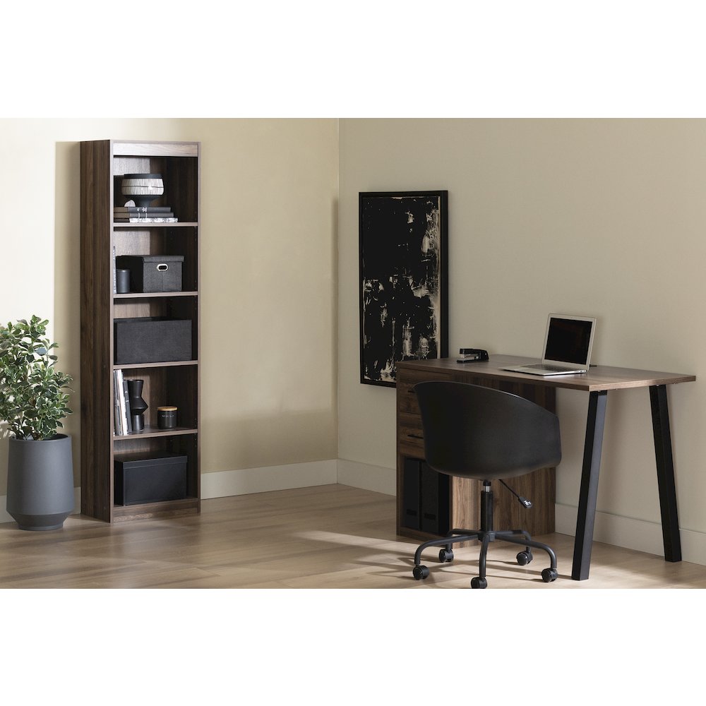 Axess 5-Shelf Narrow Bookcase, Natural Walnut. Picture 2