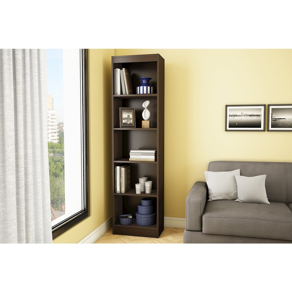 South Shore Axess 5-Shelf Narrow Bookcase, Chocolate. Picture 2