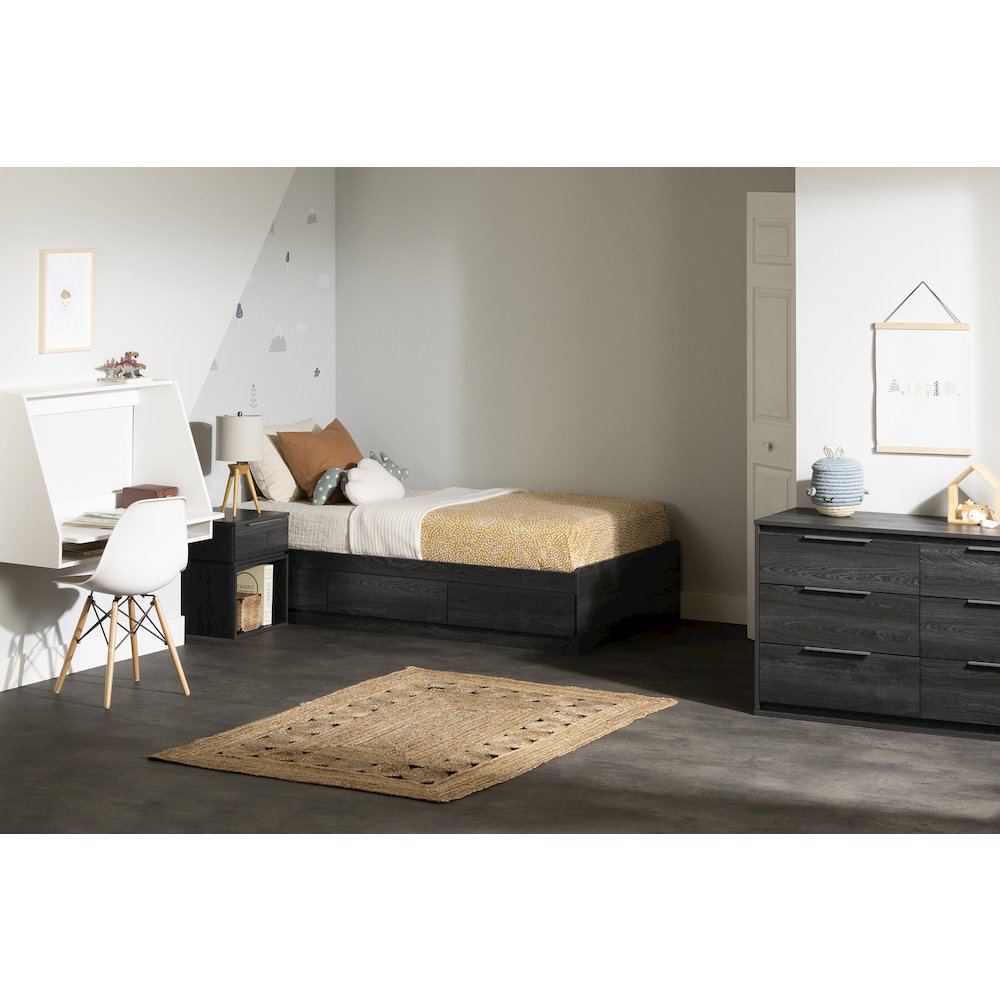 Hourra Mates Bed with 3 Drawers, Gray Oak. Picture 2