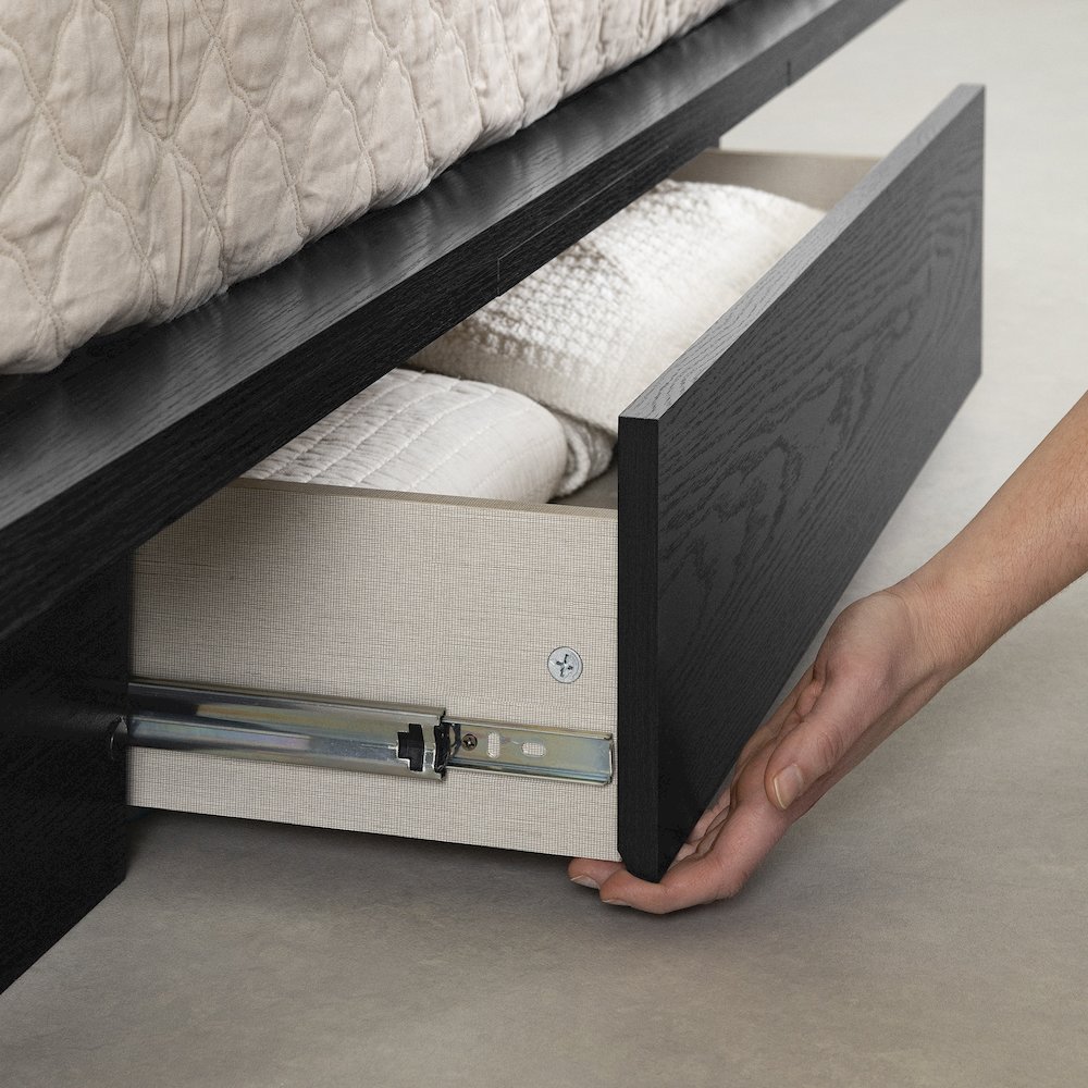 Primo Platform Bed with Drawer, Black Oak. Picture 3