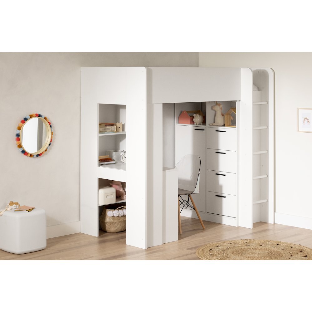 Logik Loft Bed with Desk, Pure White. Picture 2