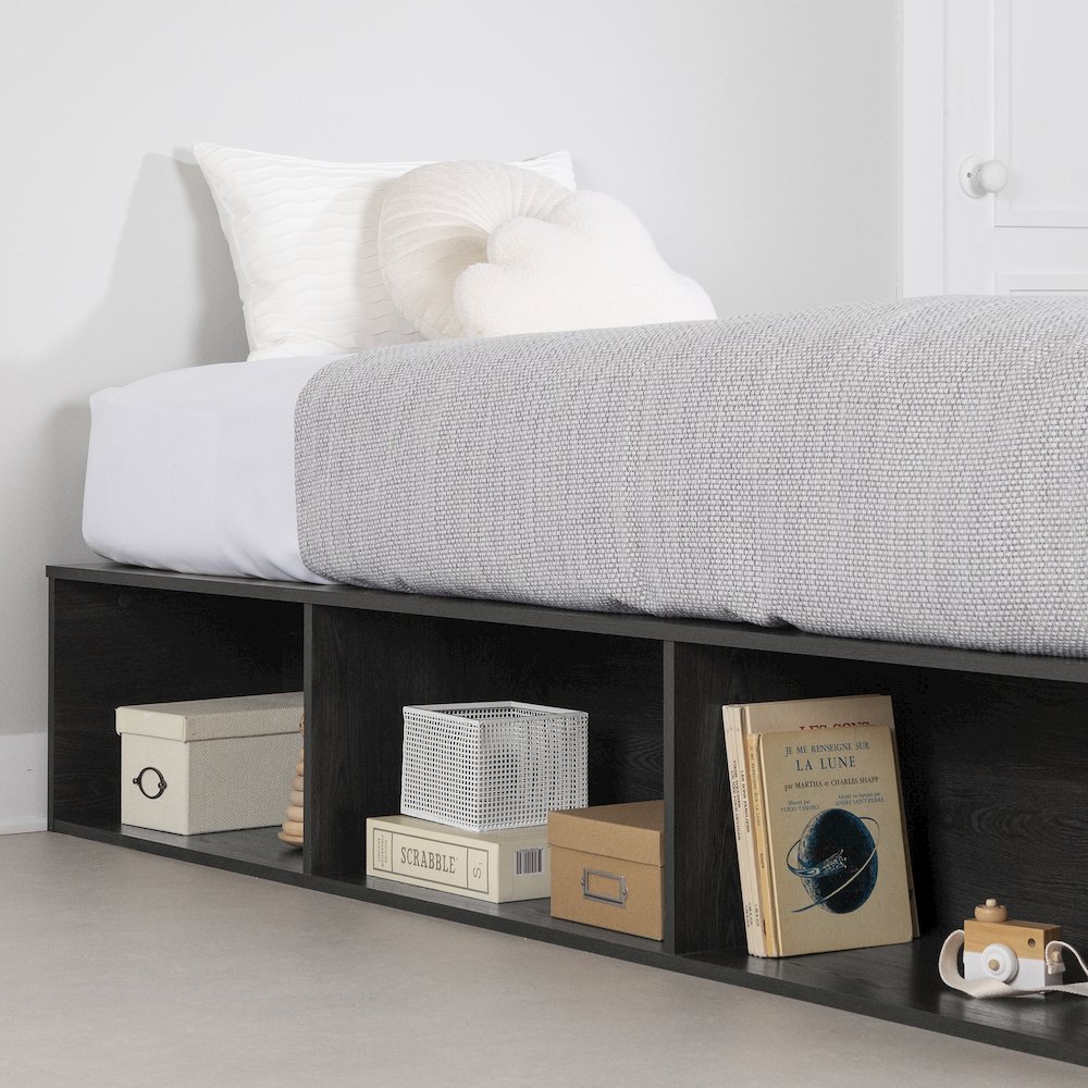 Hourra Platform Bed with Open Storage, Gray Oak. Picture 4