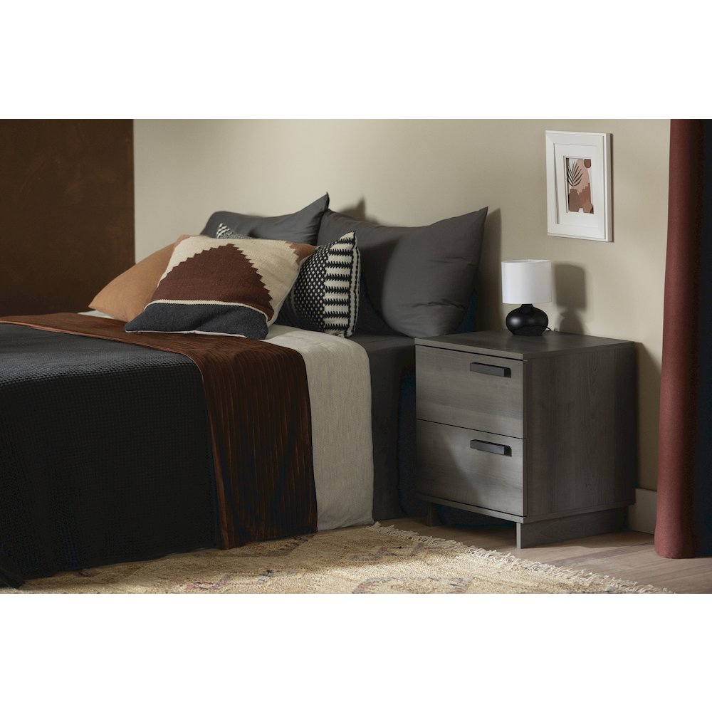 Cavalleri Nightstand with 2 drawers, Gray Maple. Picture 2