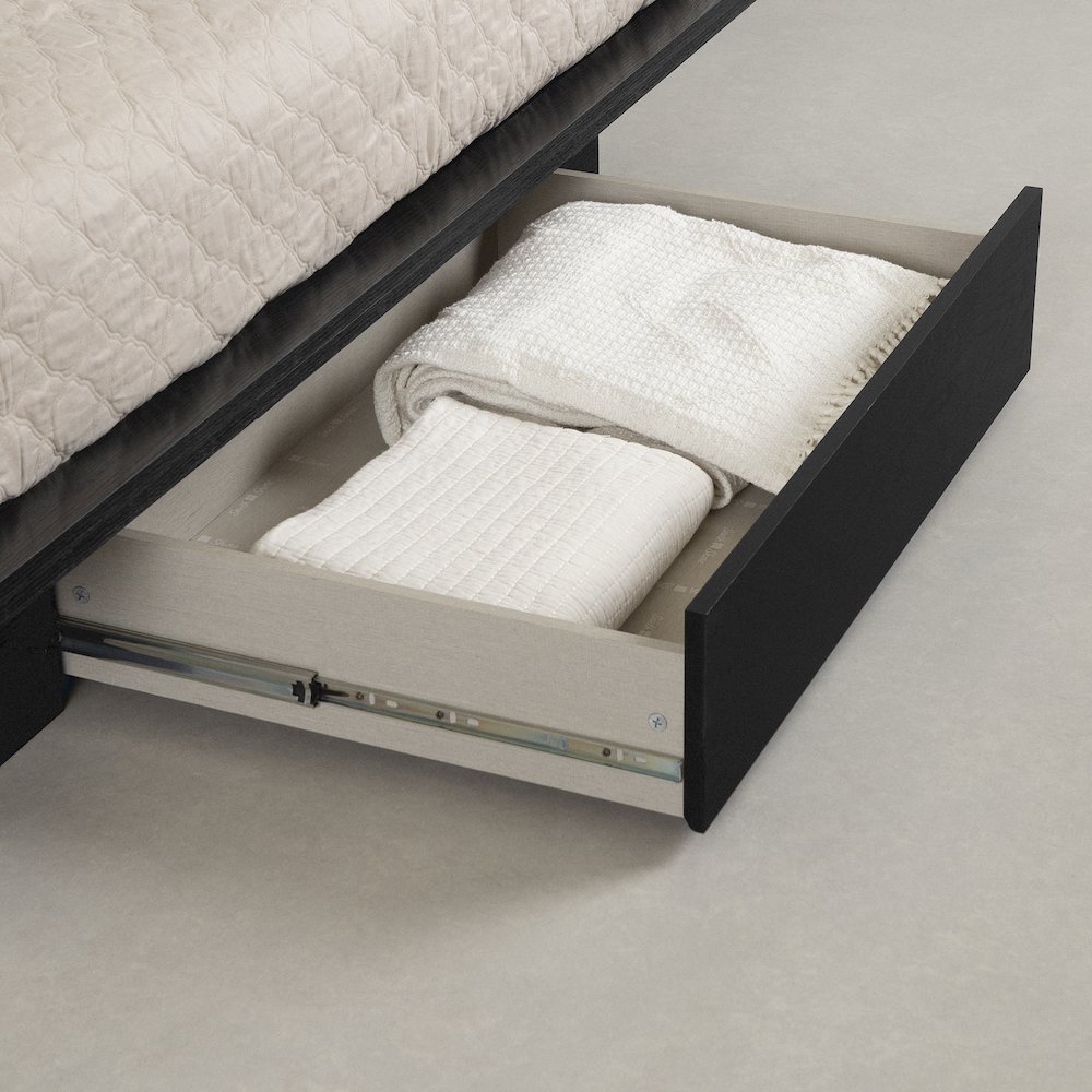 Primo Platform Bed with Drawer, Black Oak. Picture 4