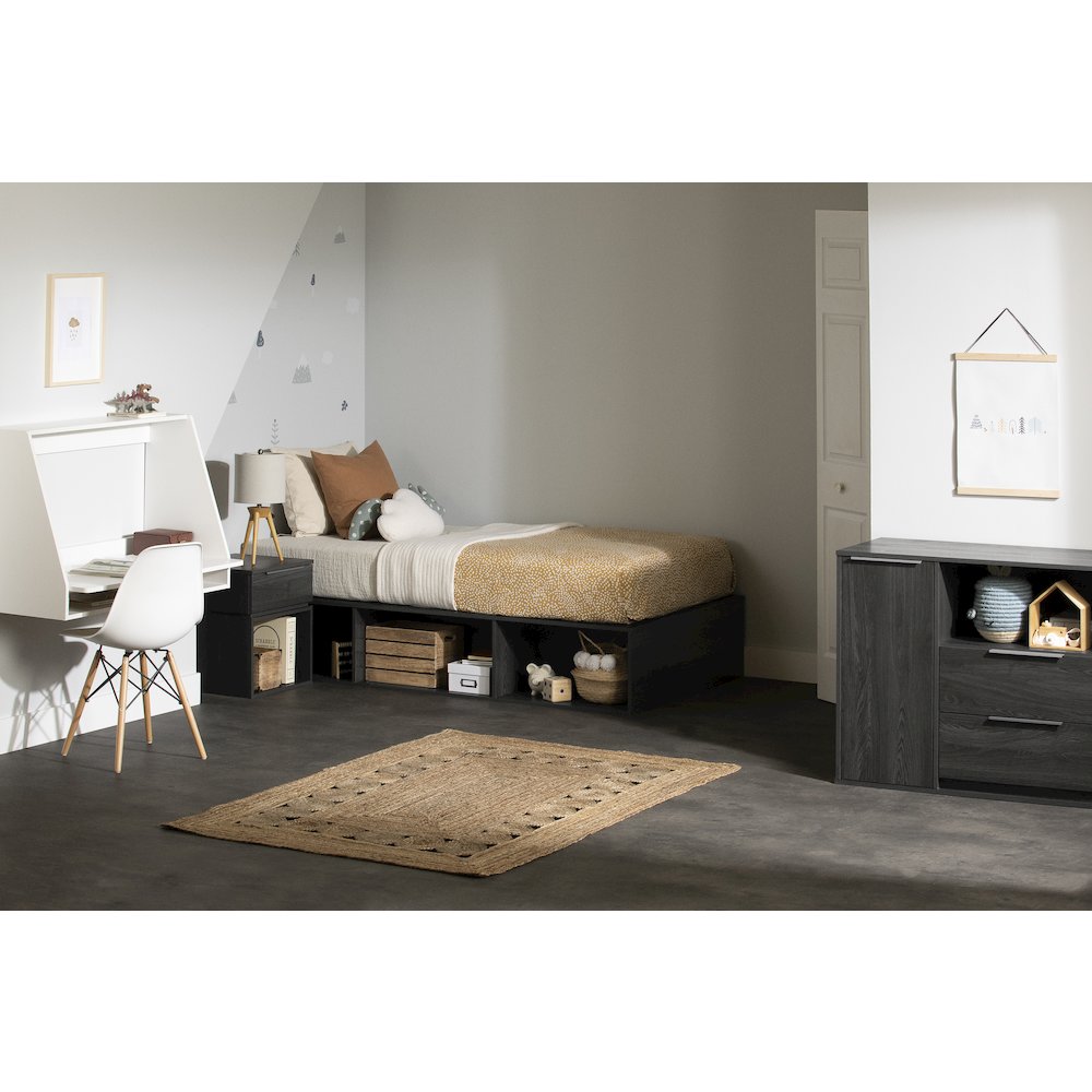 Hourra Platform Bed with Open Storage, Gray Oak. Picture 2