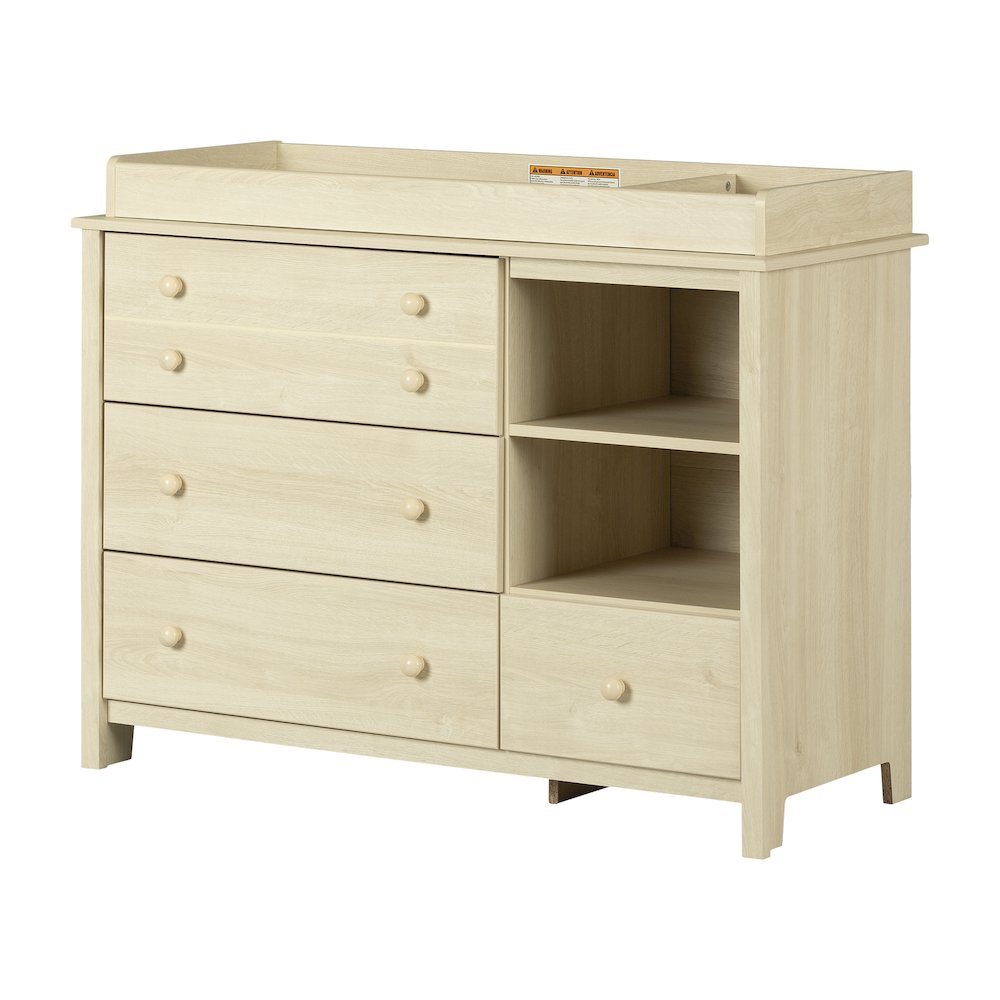 Changing table with removable rim, drawers, and open storage, Bleached Oak. Picture 1