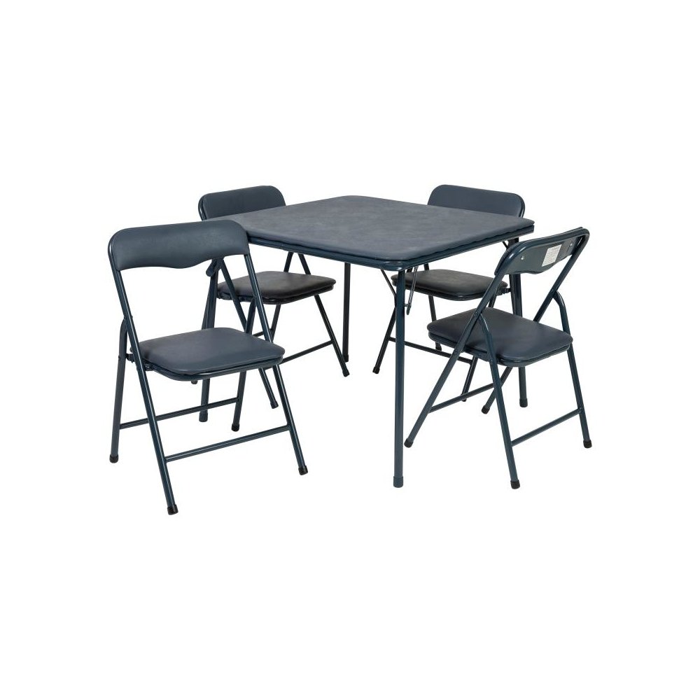 Kids Navy 5 Piece Folding Table and Chair Set. Picture 1