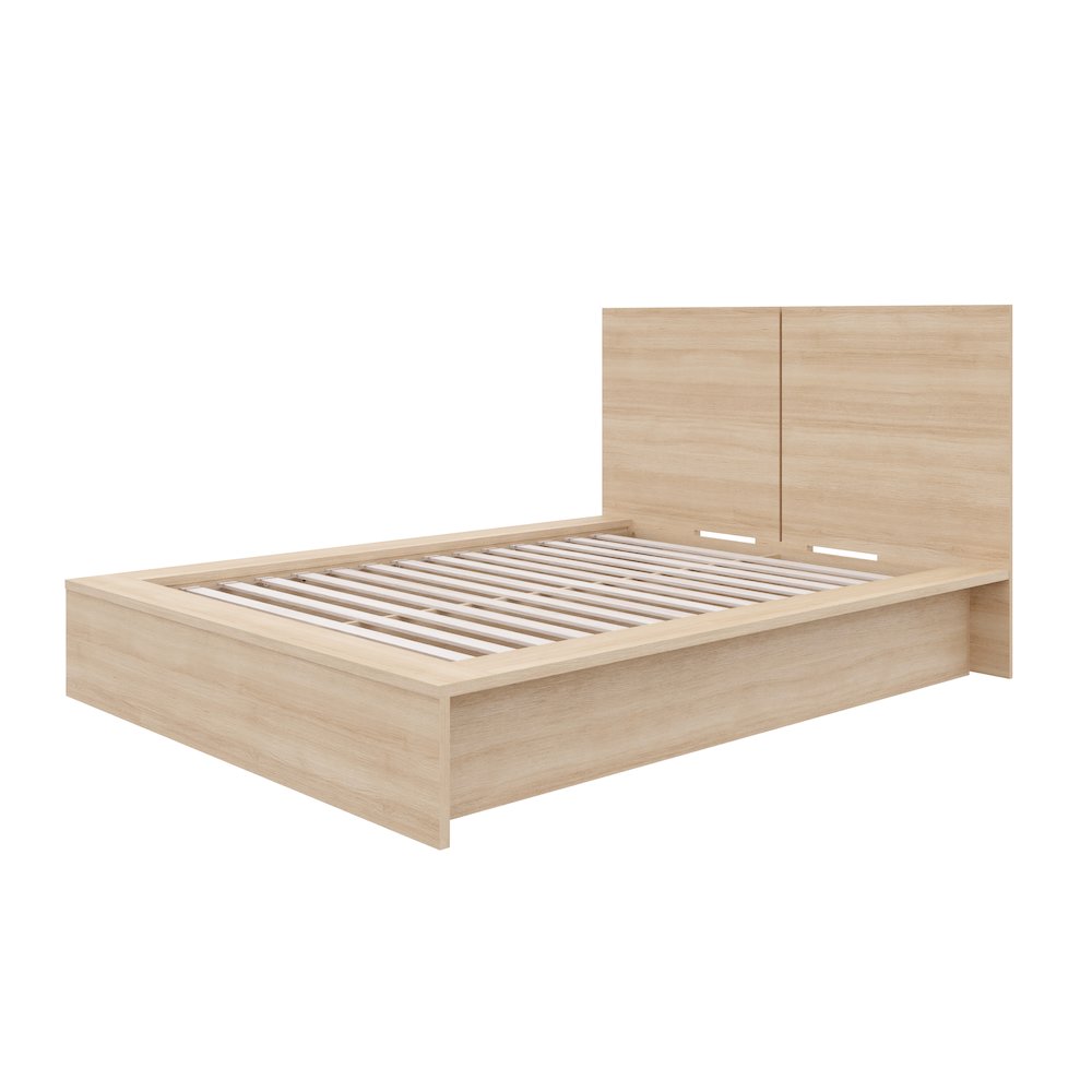 James Platform Bed with Headboad In Natural Blonde Oak. Picture 1