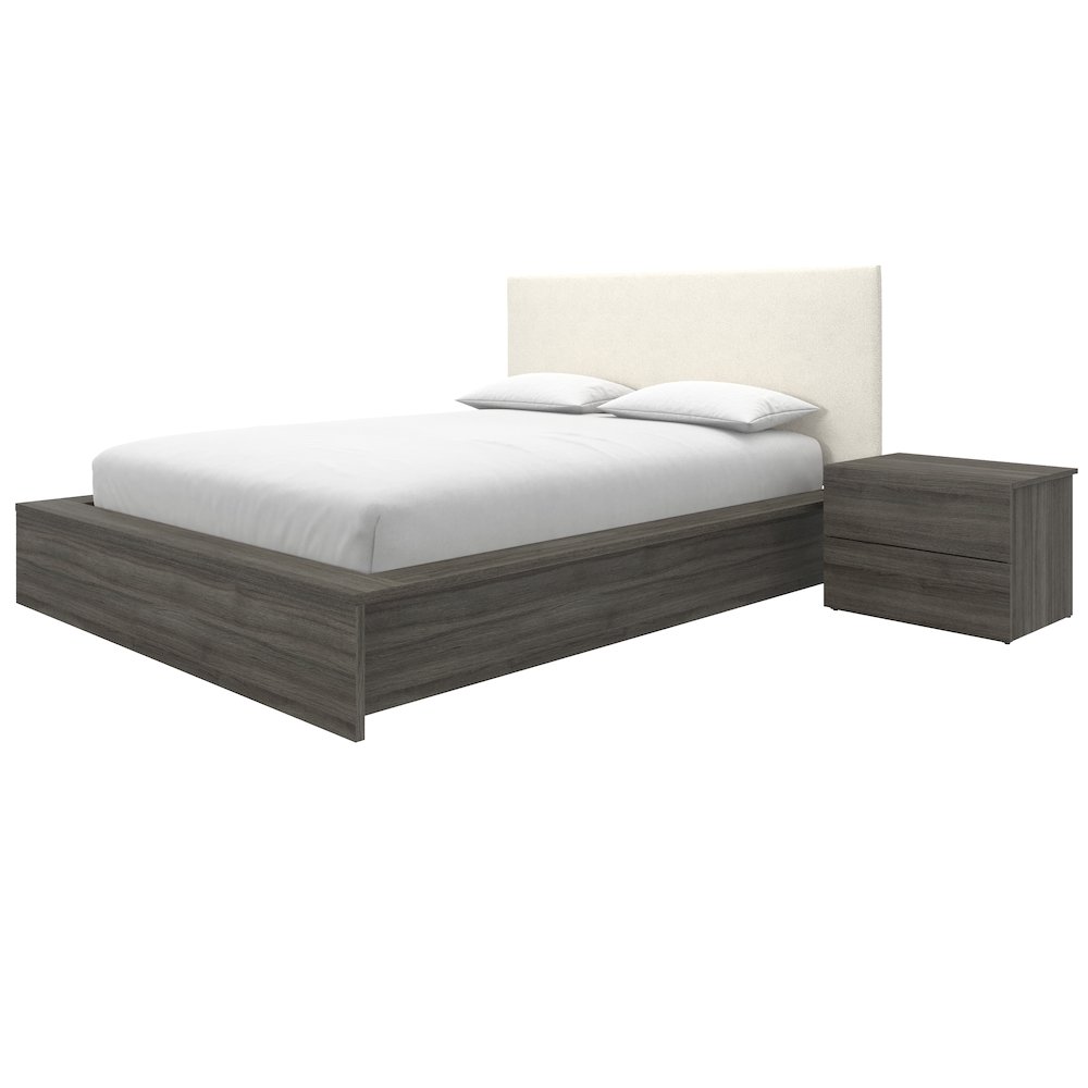 Jane 3-Piece Upholstered Bedroom Set In Grey Oak and Cloud. Picture 1
