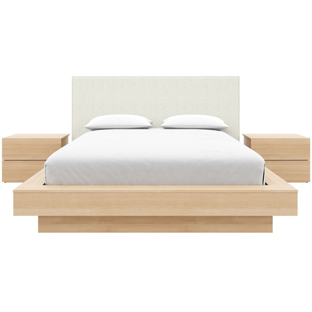 Julian 4-Piece Upholstered Bedroom Set In Blonde Oak and Mist Grey. Picture 1