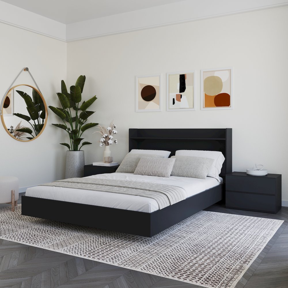 Harper 4-Piece Floating Platform Bedroom Set,2 Nightstands, Full. Picture 1