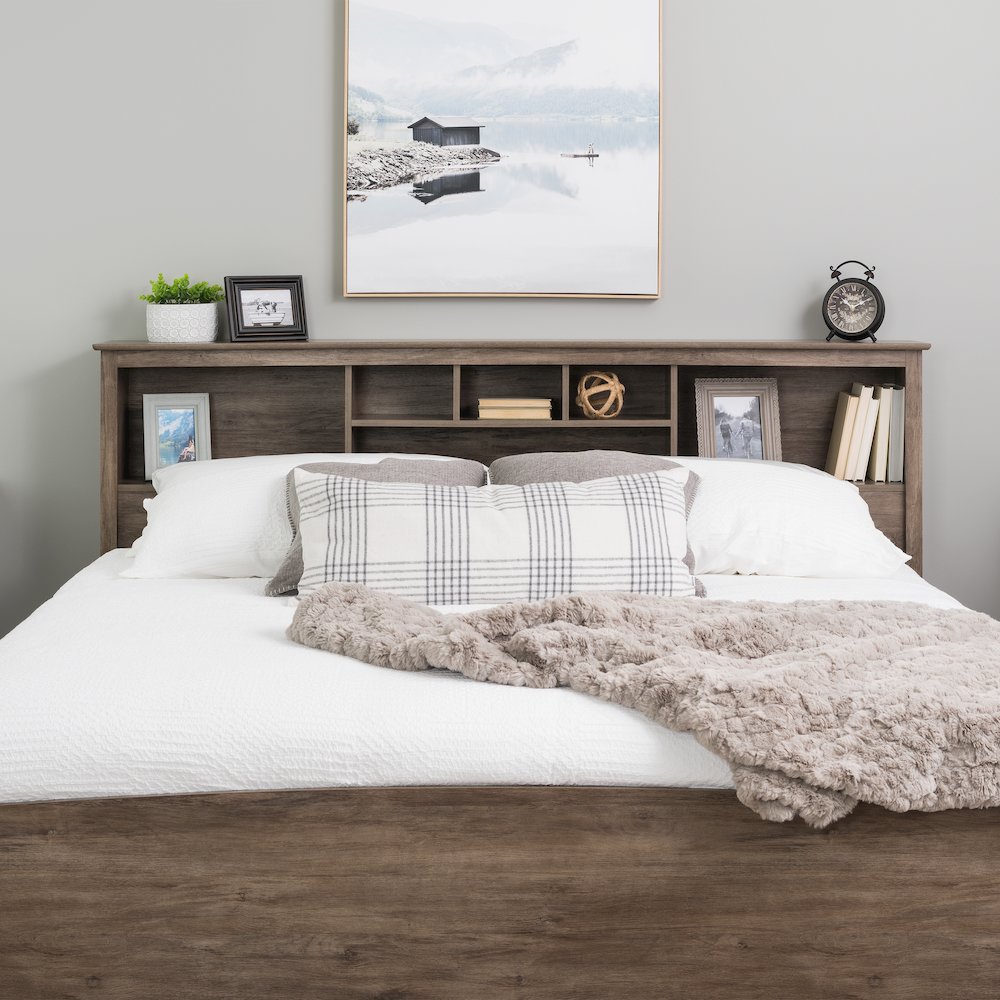 King Bookcase Headboard, Drifted Gray. Picture 3