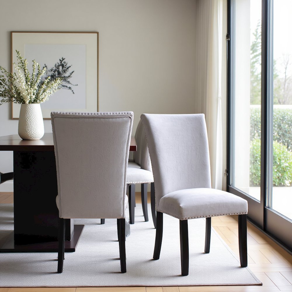 Gray Velvet Upholstered Dining Chairs Set of 2 with Rubberwood Frame. Picture 3