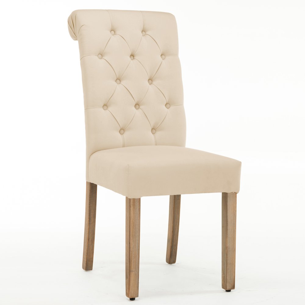 Natalie Roll Top Tufted Beige Linen Fabric Modern Dining Chair (Set of 2). Picture 1