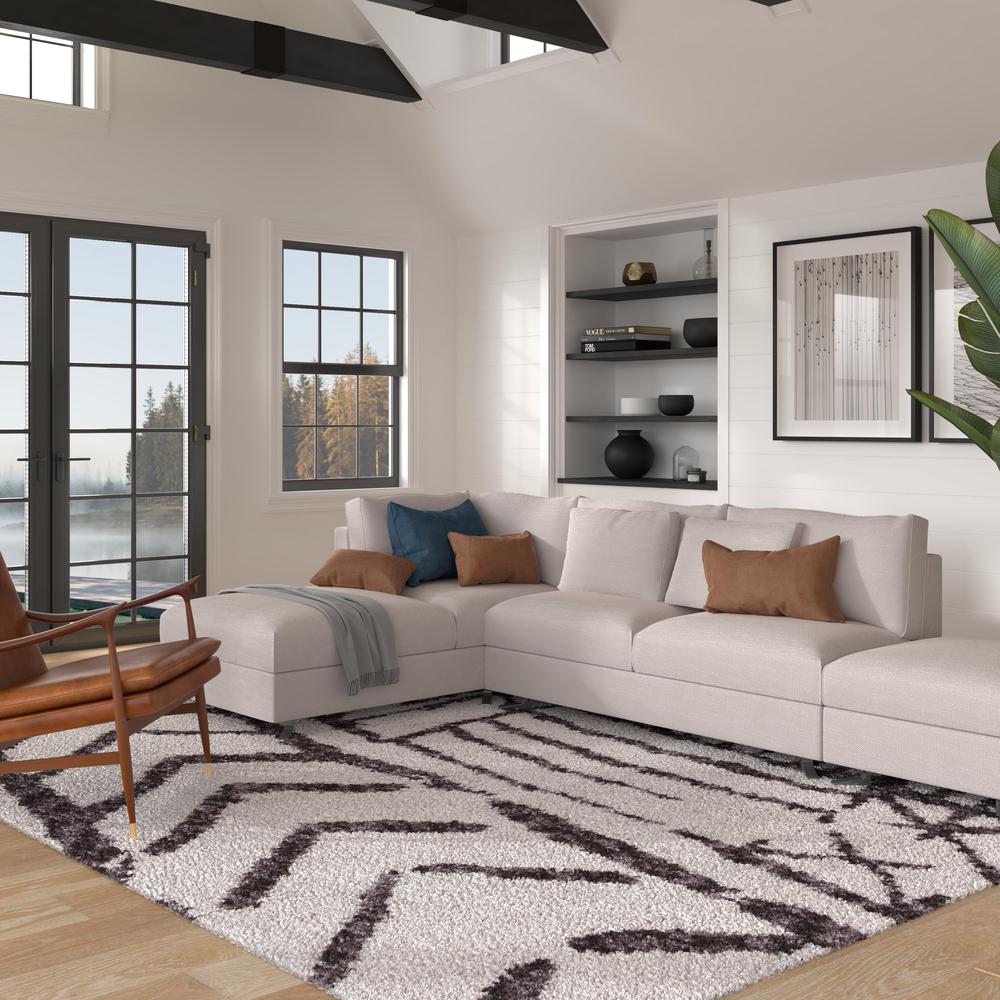 Oasis Juno White and Dark Gray Polyester Area Rug, 5'3 x 7'6". Picture 2